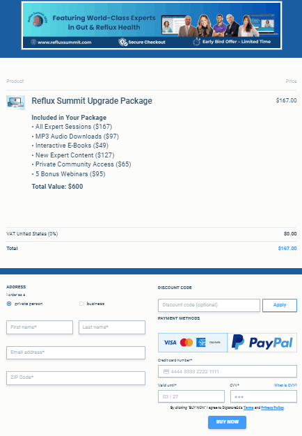 Reflux Summit Checkout Page